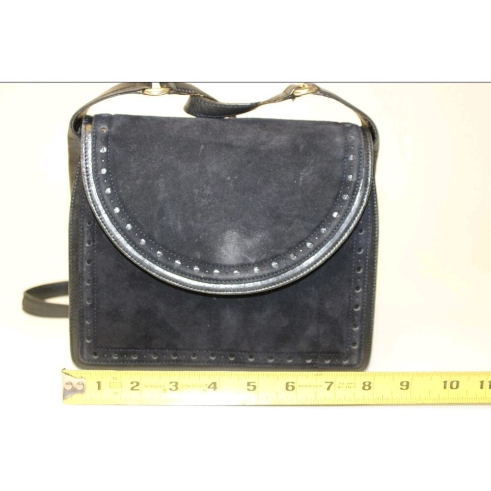 Bruno Magli Vintage Italy Made Womens Blue Suede Leather Satchel Shoulder Bag - Picture 6 of 15